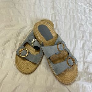 New Tory Burch Selby Blue Espadrille Sandals Size 9